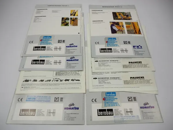 9x Prospekt Komatsu PW PC Mobilbagger Raupenbagger 1990/2000er Jahre