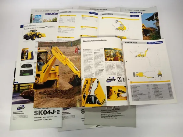 9x Prospekt Komatsu WA WB SK Radlader mit technischen Daten 1990/2000er Jahre