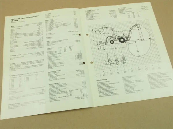 Prospekt John Deere JD300 A Baggerlader mit Rechnungen und Belegen 70er Jahre