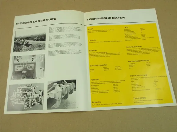 Prospekt Massey Ferguson MF 3366 Laderaupe mit 81 PS Perkinsmotor 1970