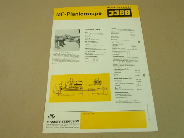 Prospekt Massey Ferguson MF 3366 Planierraupe mit 74 PS Perkinsmotor 1966