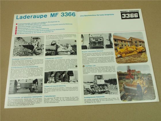 Prospekt Massey Ferguson MF 3366 Laderaupe mit 74 PS Perkinsmotor 3/1966