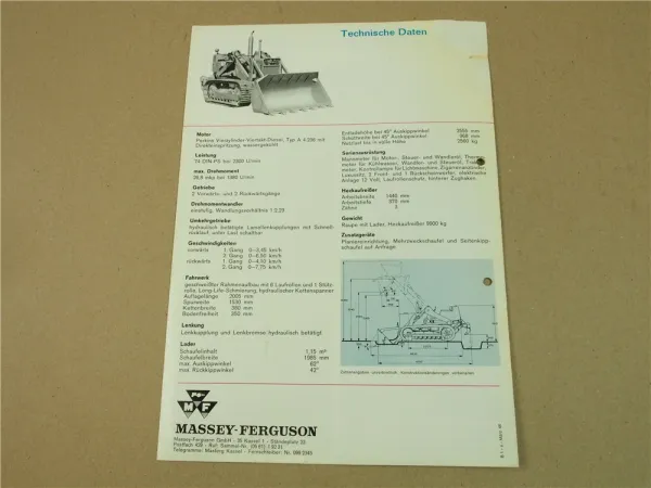 Prospekt Massey Ferguson MF 3366 Laderaupe mit 74 PS Perkinsmotor 3/1966