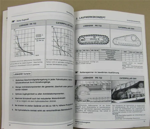 2x Prospekt Liebherr PR732 Litronic Raupe + Wettbewerbsvergleich Caterpillar DGH