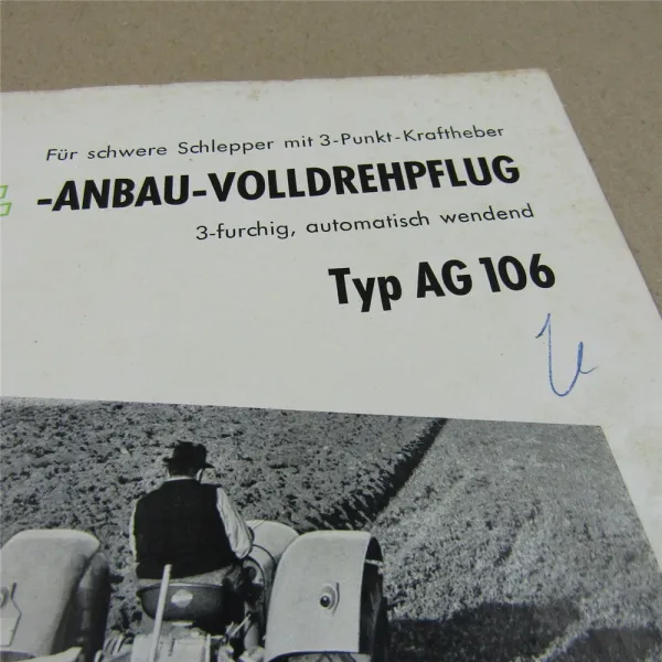 Prospekt Eicher AG 106 Anbau-Volldrehpflug für schwere Schlepper 1961