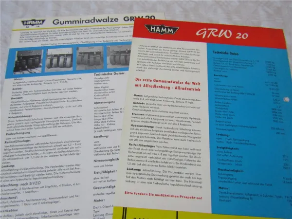 4x Prospekt Hamm GRW 18 20 Gummiradwalze + Preisliste 70/80er Jahre