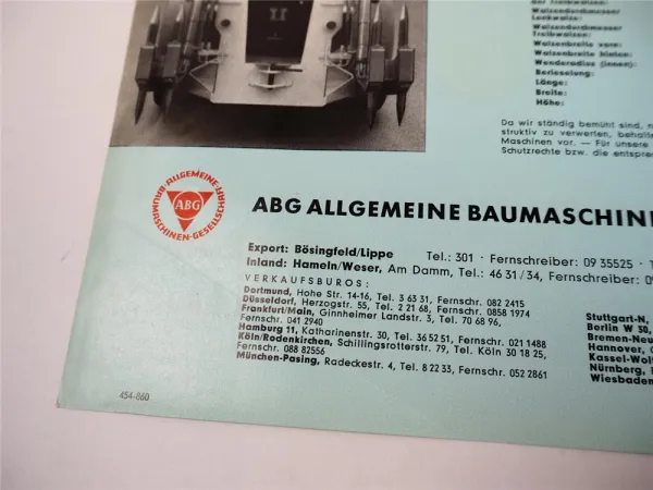 Prospekt ABG Henschel Vibro Stat 8,25t Dreirad Vibrationswalze selten 454-860