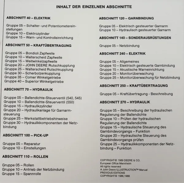 Reparaturanleitung John Deere 540 545 550 Rundballenpresse Werkstatthandbuch