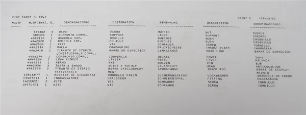 Fiat 540 DT Traktor Ersatzteilkatalog Zusatzliste Allradversion 1975