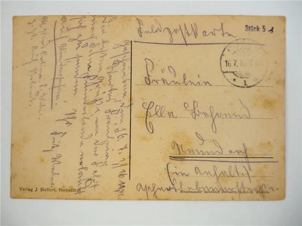 AK Herbesthal Grenzbrücke Bahnlinie Lontzen Belgien 1916 Feldpost