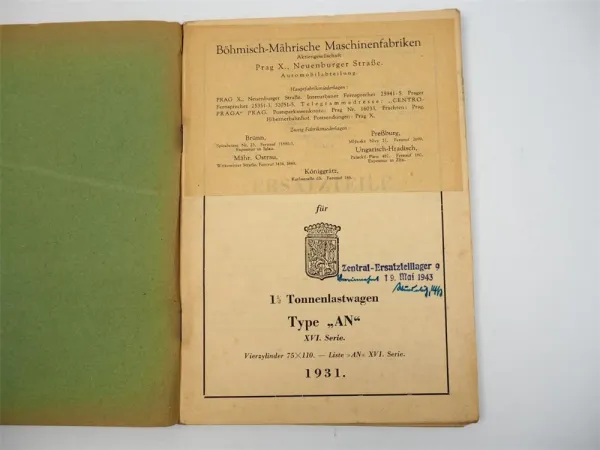 Praga AN LKW Serie 16 Ersatzteilliste Ersatzteilverzeichnis 1931