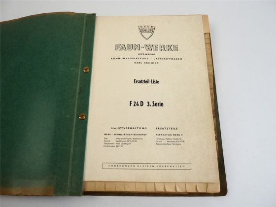 Faun F24D 3. Serie Lastkraftwagen Ersatzteilliste Ersatzteilkatalog 1960