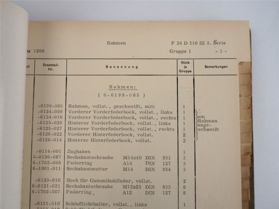 Faun F24D 3. Serie Lastkraftwagen Ersatzteilliste Ersatzteilkatalog 1960