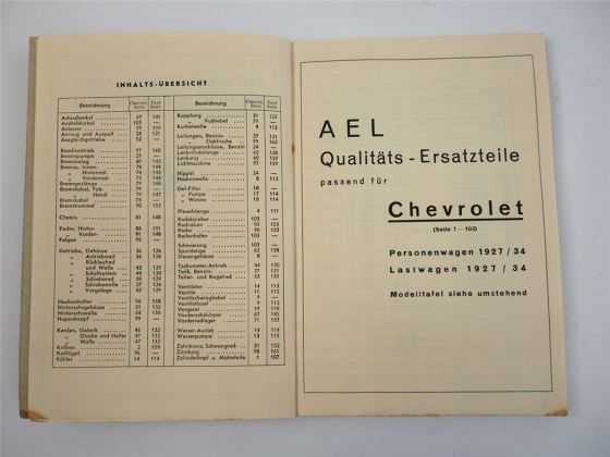 Chevrolet Ford PKW LKW 1927 bis 1934 Ersatzteilkatalog AEL Hinrichs Komorowski