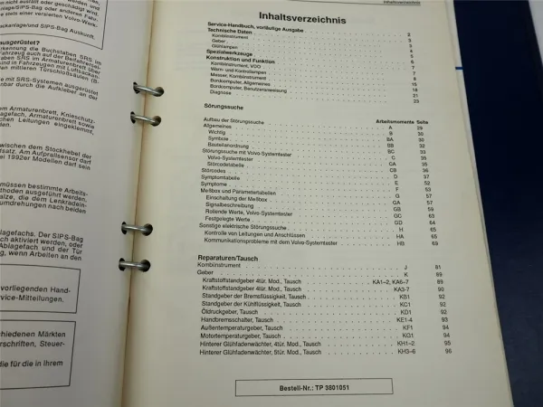 Volvo 850 ab 1996 Kombiinstrument VDO Servicehandbuch Werkstatthandbuch