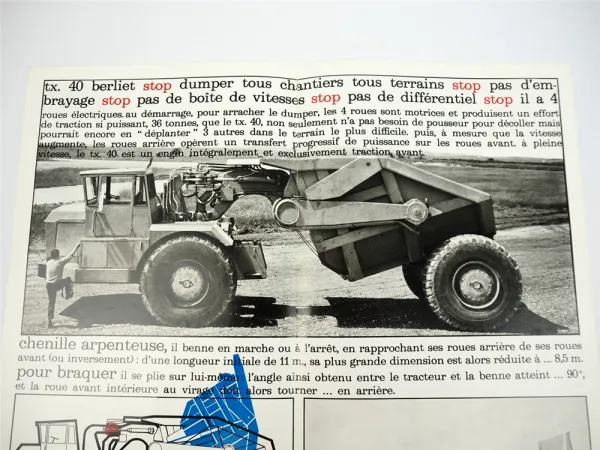 Berliet TX40 Dumper Kipper Prospekt Brochure 1960/70er Jahre