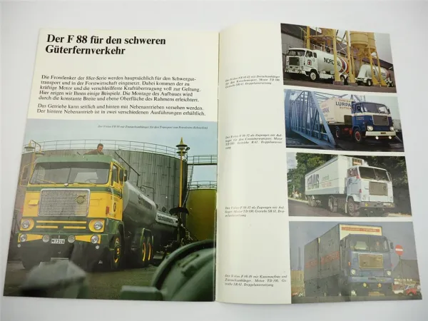 Volvo F88 LKW Kastenwagen Auflieger Sattelzug Holztransport Prospekt 1973
