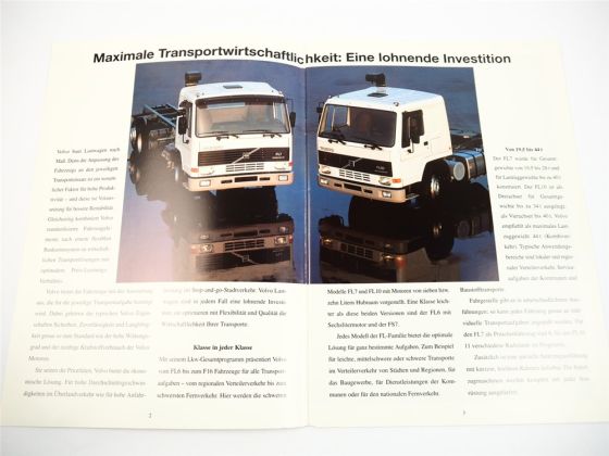 Volvo F7 F10 LKW Pritschenwagen Sattelzug Müllfahrzeug Prospekt 1992