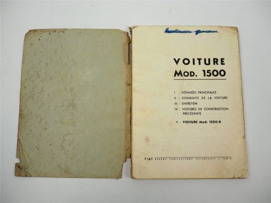Fiat 1500 D Voiture Notice d entretien 1948