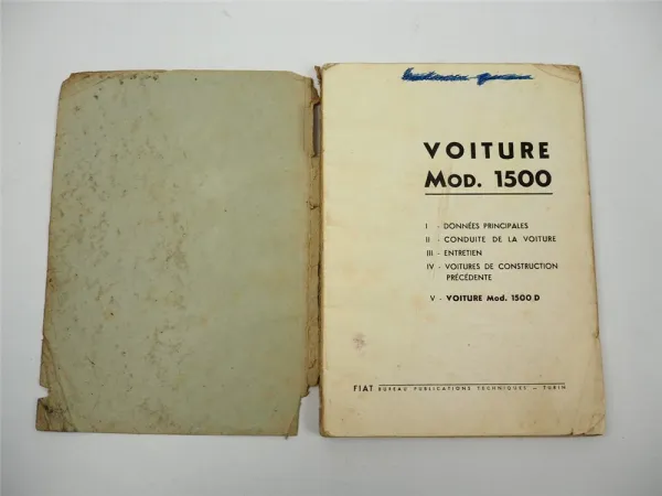 Fiat 1500 D Voiture Notice d entretien 1948