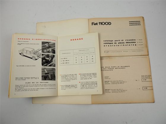 Fiat 1100D type 103 G.1 Notice d entretien Catalogue de pieces detachees 1964