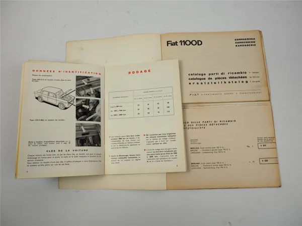 Fiat 1100D type 103 G.1 Notice d entretien Catalogue de pieces detachees 1964