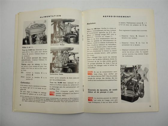 Fiat 1100D type 103 G.1 Notice d entretien Catalogue de pieces detachees 1964