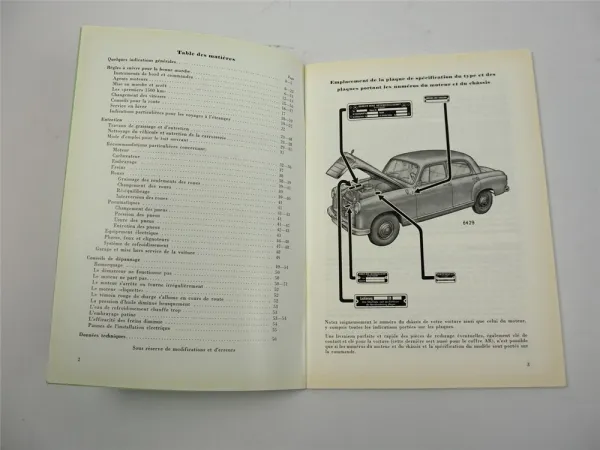 Mercedes Benz 190 B avec Moteur M121B Notice d Entretien 1959