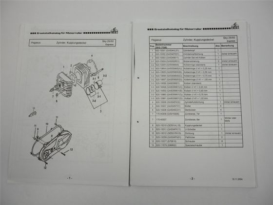 Pegasus Sky 25 50 Express Motorroller Ersatzteilliste Ersatzteilkatalog 2004