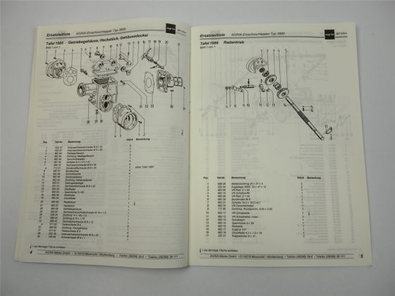 Agria 3500 Einachsschlepper Ersatzteilliste Ersatzteilkatalog 1995