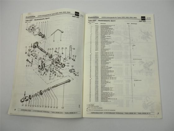Agria Anbaugeräte für 3200 3400 5500 5600 Ersatzteilliste Ersatzteilkatalog 1995