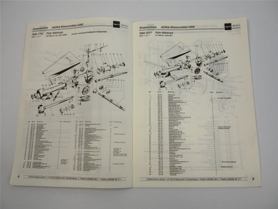 Agria 5300 Wiesenmäher Ersatzteilliste Ersatzteilkatalog 1995