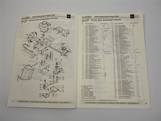 Agria Hopper 5000 Balkenmäher Ersatzteilliste Ersatzteilkatalog 1997