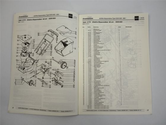 Agria 5200 809 bis 859 Rasenmäher Ersatzteilliste Ersatzteilkatalog 1995