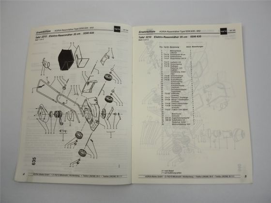 Agria 5200 635 bis 650 Rasenmäher Ersatzteilliste Ersatzteilkatalog 1995