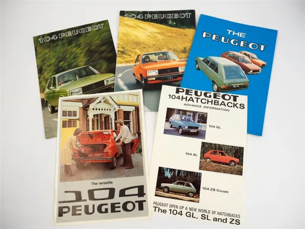 Peugeot 104 ZS GL SL Range 5x Prospekt Brochure 1970er Jahre