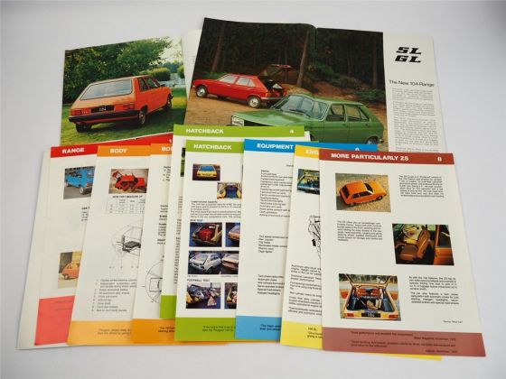 Peugeot 104 ZS GL SL Range 5x Prospekt Brochure 1970er Jahre