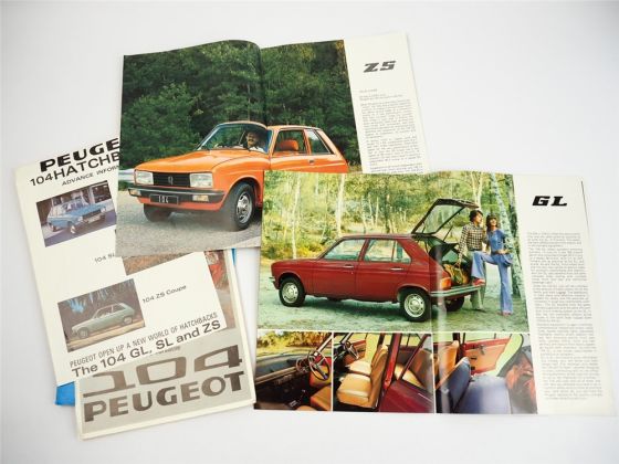 Peugeot 104 ZS GL SL Range 5x Prospekt Brochure 1970er Jahre