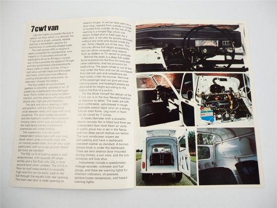 Renault 7 CWT Van Pickup Prospekt Brochure 1975