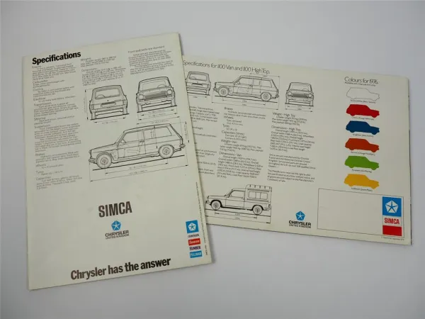 Simca 1100 Van 1974/76 2x Prospekt Brochure