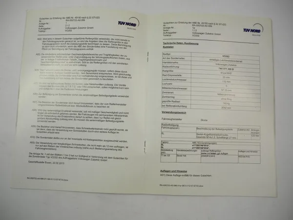 ABE VW Zubehör für PKW Sonder Räder 6.5 J x16 H2 Typ VO202 Tiguan Sharan Yeti