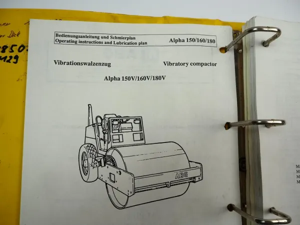 ABG Alpha 160V Walzenzug Compactor Betriebsanleitung Ersatzteilliste 1992