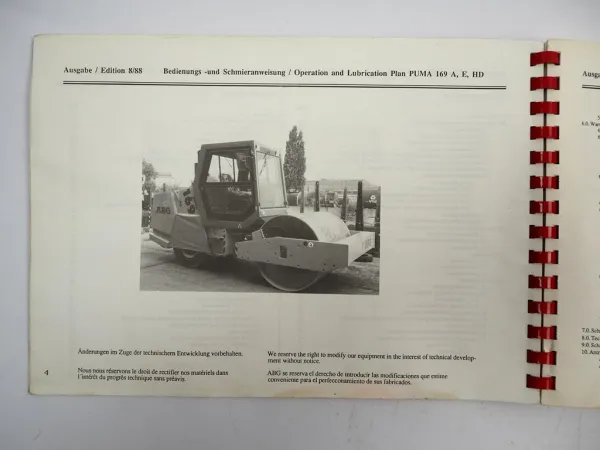 ABG Puma 169 A E Walzenzug Betriebsanleitung Ersatzteilliste Operating Parts