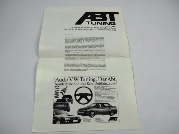 ABT TUNING Prospekt Pressespiegel der ABT im Test ca 1985 Audi 80 90 VW Golf GTI