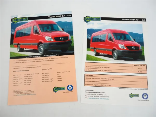 Achleitner Mantra 4x4 Kleinbus Mercedes Sprinter Prospekt Brochure Preise 2006