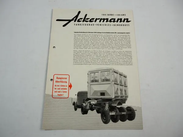 Ackermann Fahrzeugbau Wuppertal Sattel Auflieger Prospekt 1950er Jahre