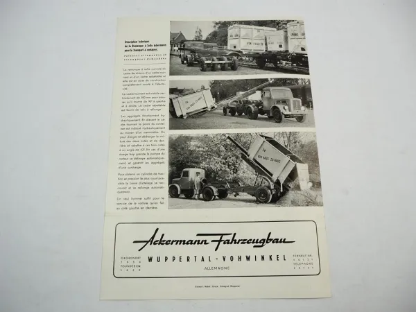 Ackermann Fahrzeugbau Wuppertal Sattel Auflieger Prospekt 1950er Jahre