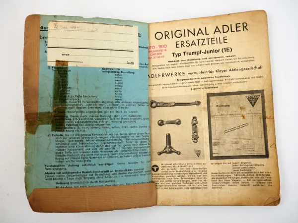 Adler Trumpf Junior 1E Ersatzteilkatalog Ersatzteilliste