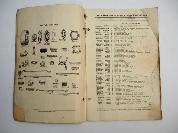 Advance Rumely Oil Pull W 20 30 Tractor Spare Parts List Ersatzteilliste 1928/30