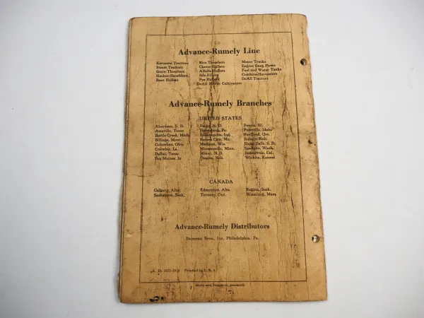 Advance Rumely Oil Pull W 20 30 Tractor Spare Parts List Ersatzteilliste 1928/30